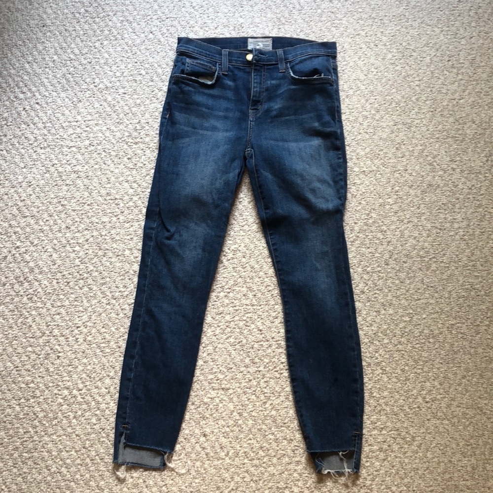Current/ Elliot jeans with distressed bottoms